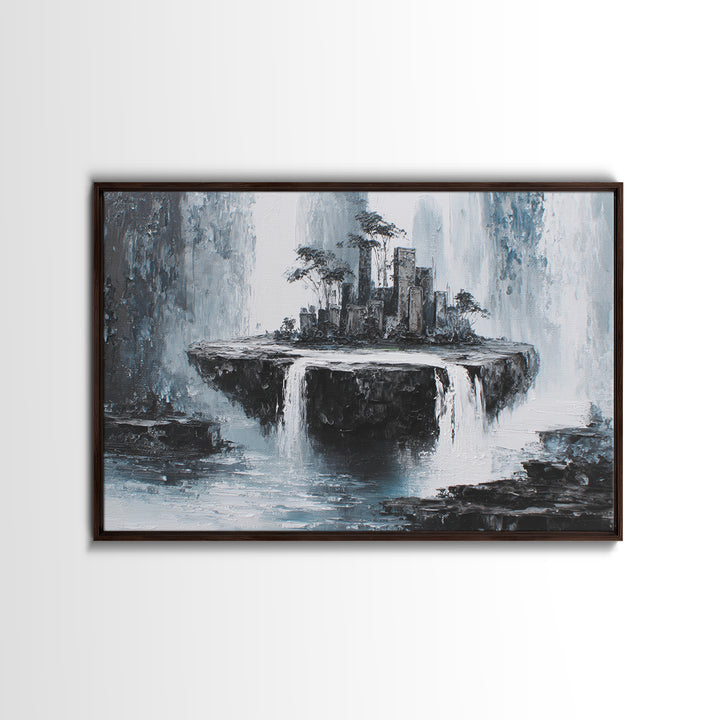 Giant Tree City Filled Framed Canvas Print, Fantasy Art, Whimsical Art, Living Room Decor, Watercolor Art, Mythic, FAN-3x2-13
