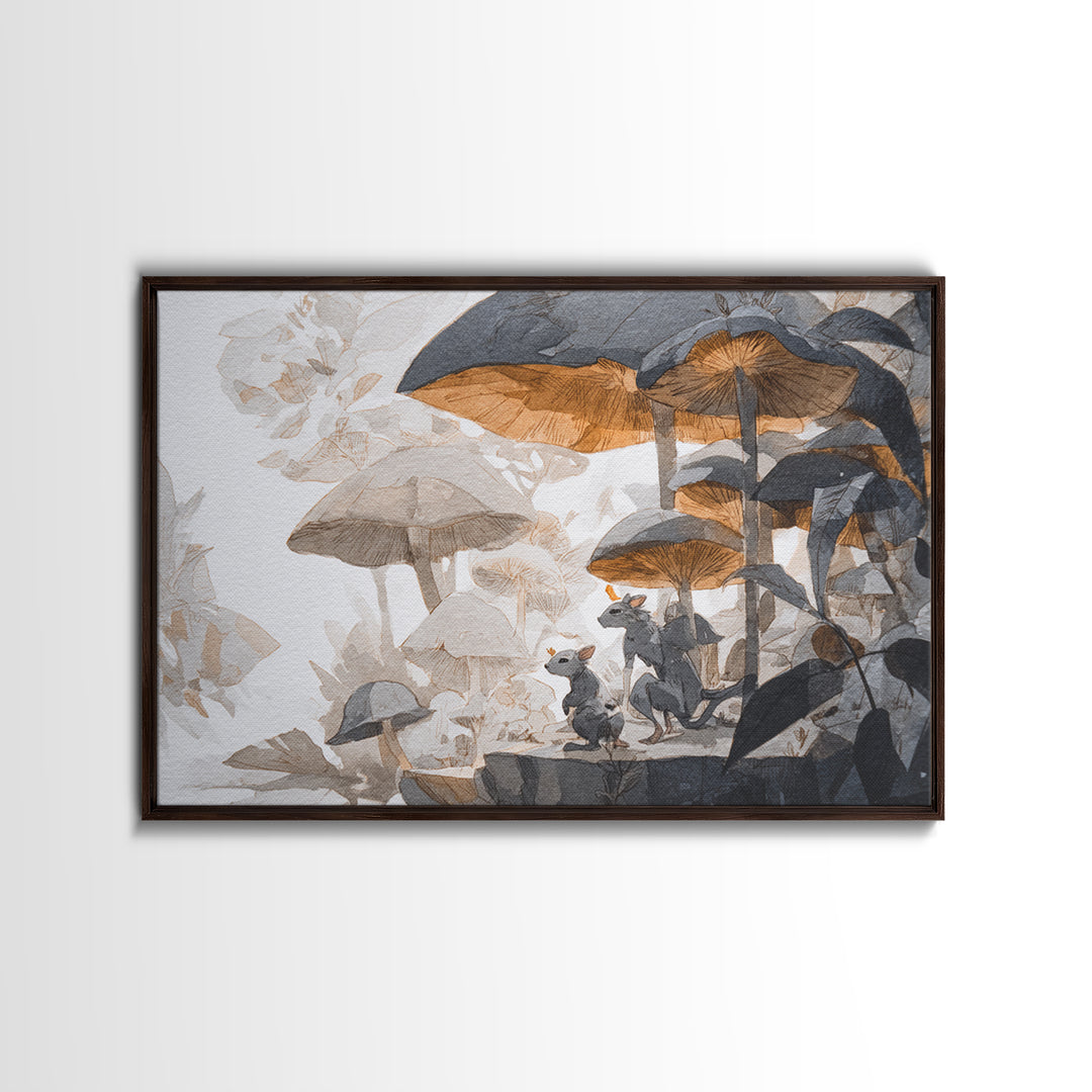 Mythic Waterfall Guarded by White Wolves Canvas Print, Fantasy Art, Prints, Living Room Decor, Oil Painting, Mythic, Landscape, FAN-3x2-4