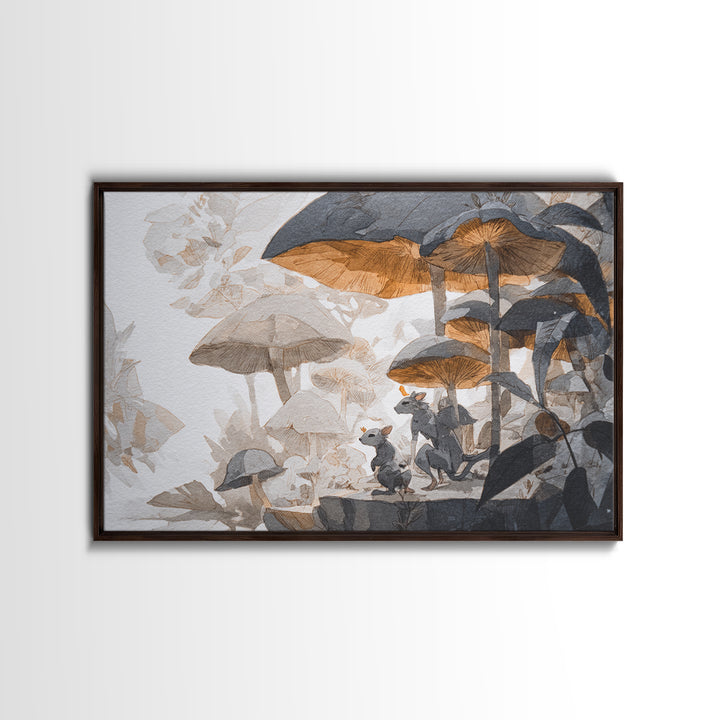 Mythic Waterfall Guarded by White Wolves Canvas Print, Fantasy Art, Prints, Living Room Decor, Oil Painting, Mythic, Landscape, FAN-3x2-4