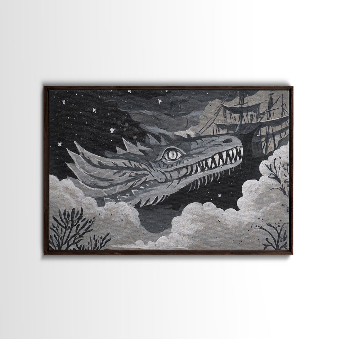 Dragon Soaring Above Jagged Mountain Peaks Canvas Print, Fantasy Art, Surreal Art, Living Room Decor, Fine Art, Mythic, FAN-3x2-53