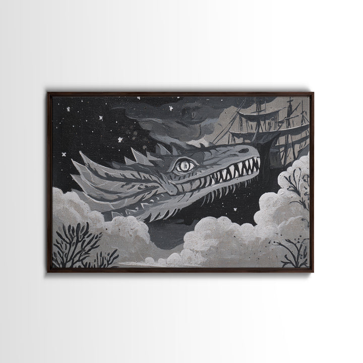 Dragon Soaring Above Jagged Mountain Peaks Canvas Print, Fantasy Art, Surreal Art, Living Room Decor, Fine Art, Mythic, FAN-3x2-53