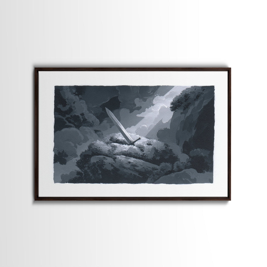 Magic Sword Embedded Framed Canvas Print, Fantasy Art, Digital Print, Living Room Decor, Fine Art, Mythic, Dragon Art, FAN-3x2-63