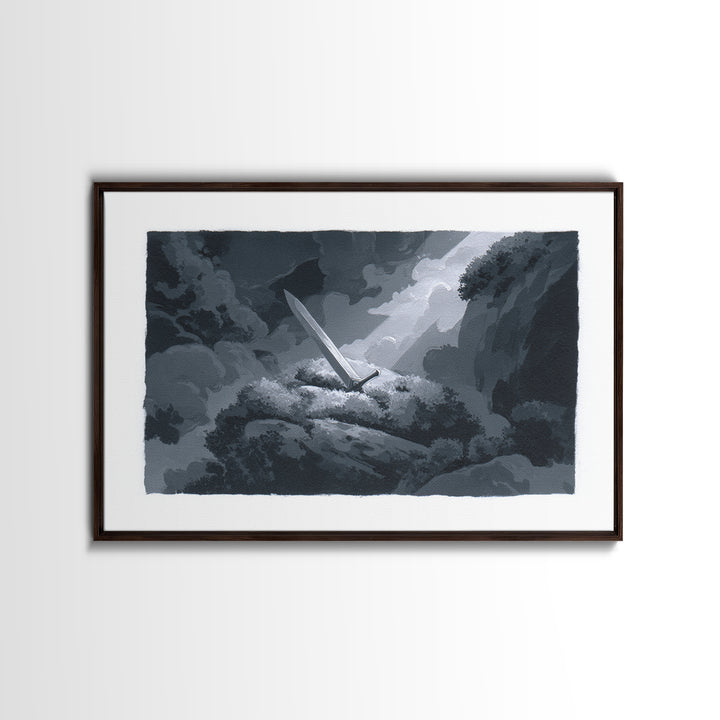 Magic Sword Embedded Framed Canvas Print, Fantasy Art, Digital Print, Living Room Decor, Fine Art, Mythic, Dragon Art, FAN-3x2-63