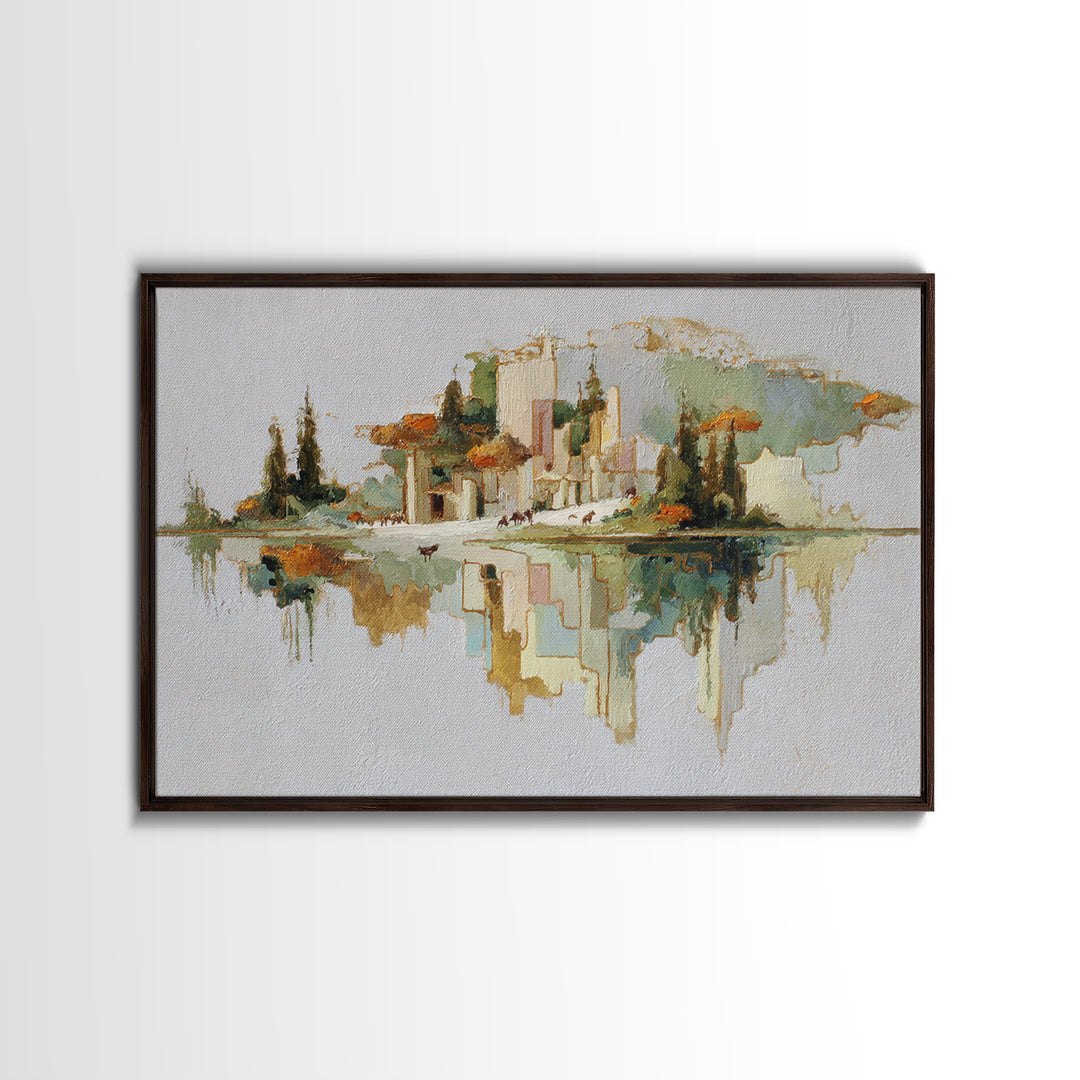Floating Island with Waterfalls and Ancient Ruins Framed Canvas Print, Fantasy Art, Living Room Decor, Abstract Art, Mythic, FAN-3x2-7