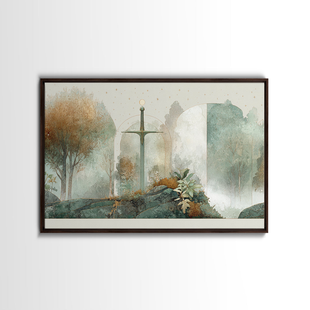 Angelic Warrior with Radiant Wings Framed Canvas Print, Fantasy Art, Minimalist Decor, Living Room Decor, Fine Art, Mythic, FAN-3x2-99
