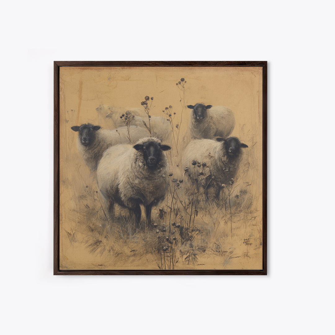 Black and White Sheep Framed Canvas Print, Farmhouse Art, Gallery Decor, Farmhouse Decor, Fine Art, Harvest, Contemporary Art, FAR-1x1-32