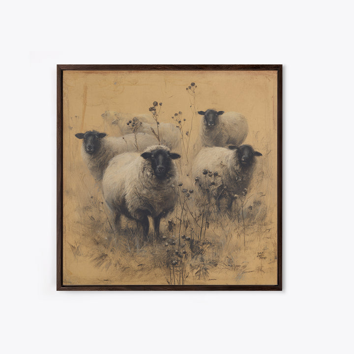 Black and White Sheep Framed Canvas Print, Farmhouse Art, Gallery Decor, Farmhouse Decor, Fine Art, Harvest, Contemporary Art, FAR-1x1-32