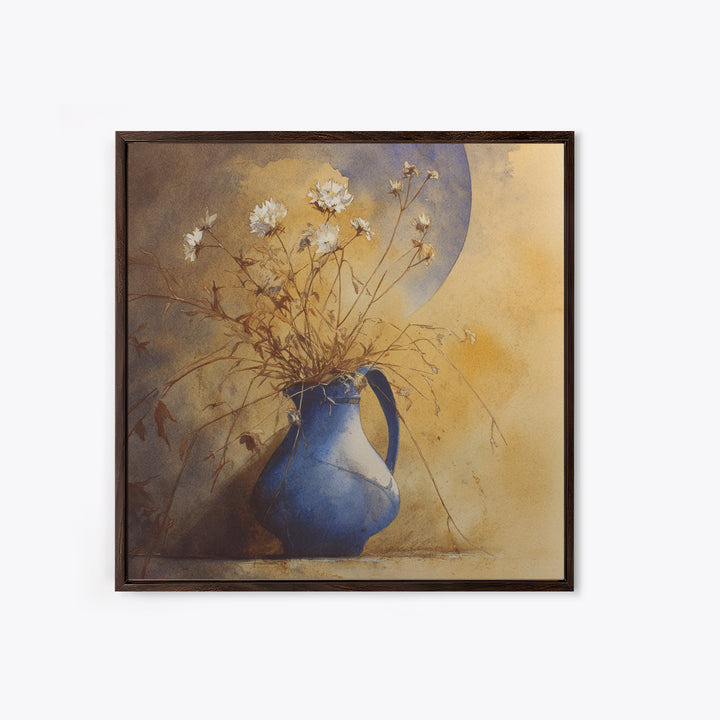 Blue Enamel Pitcher Framed Canvas Print, Farmhouse Art, Art Print, Farmhouse Decor, Watercolor Art, Harvest, Digital Art, FAR-1x1-40