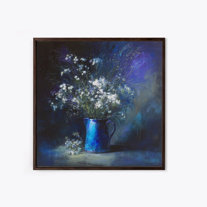 Blue Enamel Pitcher Framed Canvas Print, Farmhouse Art, Farmhouse Decor, Oil Painting, Harvest, Digital Wall Art, FAR-1x1-88