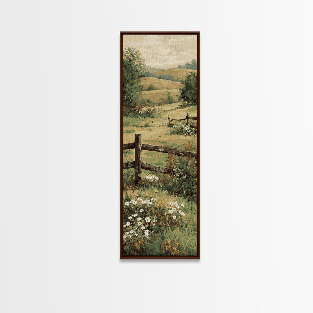 Country Landscape with Fence and Rolling Hills Canvas Print, Farmhouse Art, Floral Wall Art, Farmhouse Decor, Fine Art, Harvest, FAR-1x3-26