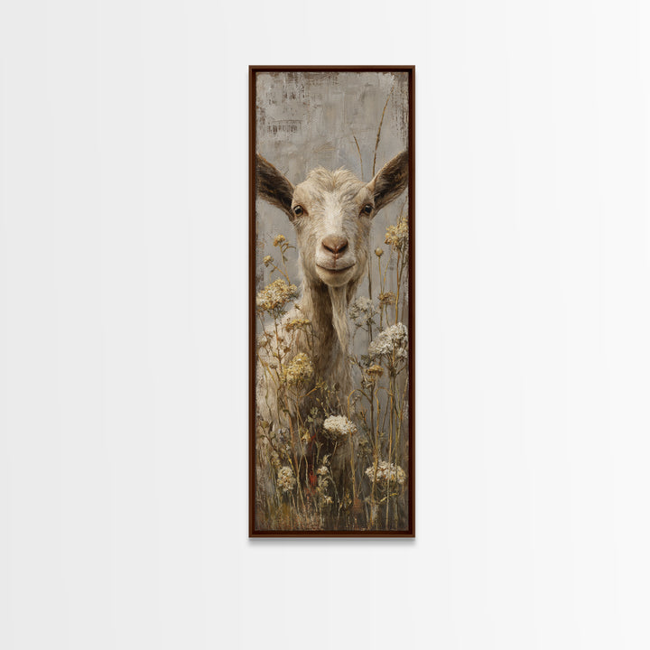Goat Portrait with Playful Expression Framed Canvas Print, Farmhouse Art, Landscape Painting, Farmhouse Decor, Oil Painting, FAR-1x3-30