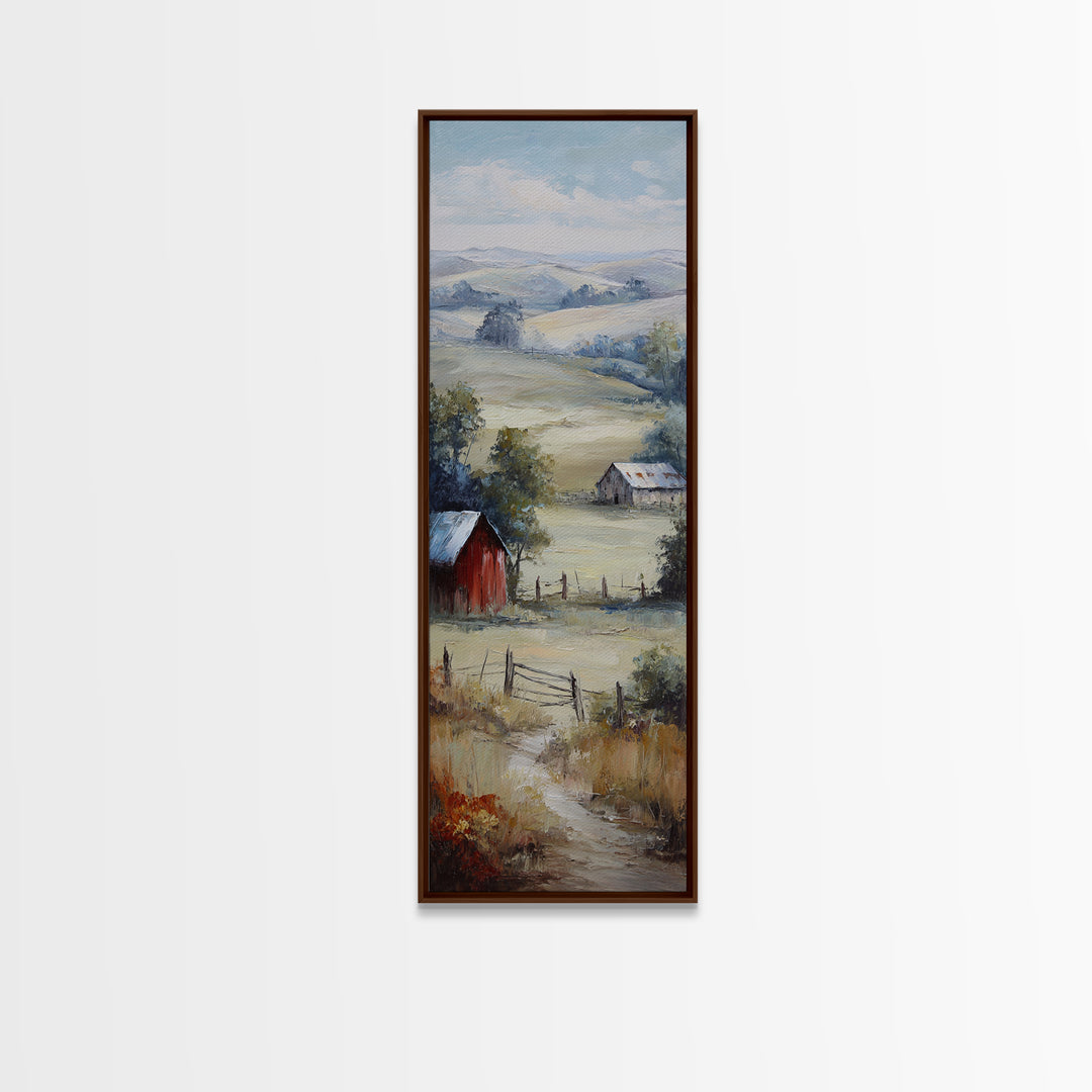 Country Landscape with Fence and Rolling Hills Framed Canvas Print, Farmhouse Art, Downloadable Art, Farmhouse Decor, Harvest, FAR-1x3-50