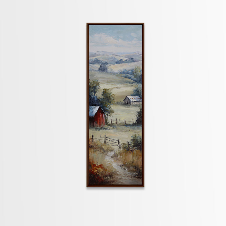 Country Landscape with Fence and Rolling Hills Framed Canvas Print, Farmhouse Art, Downloadable Art, Farmhouse Decor, Harvest, FAR-1x3-50