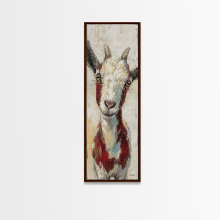 Goat Portrait with Playful Expression Framed Canvas Print, Farmhouse Art, Landscape Painting, Farmhouse Decor, Oil Painting, FAR-1x3-54