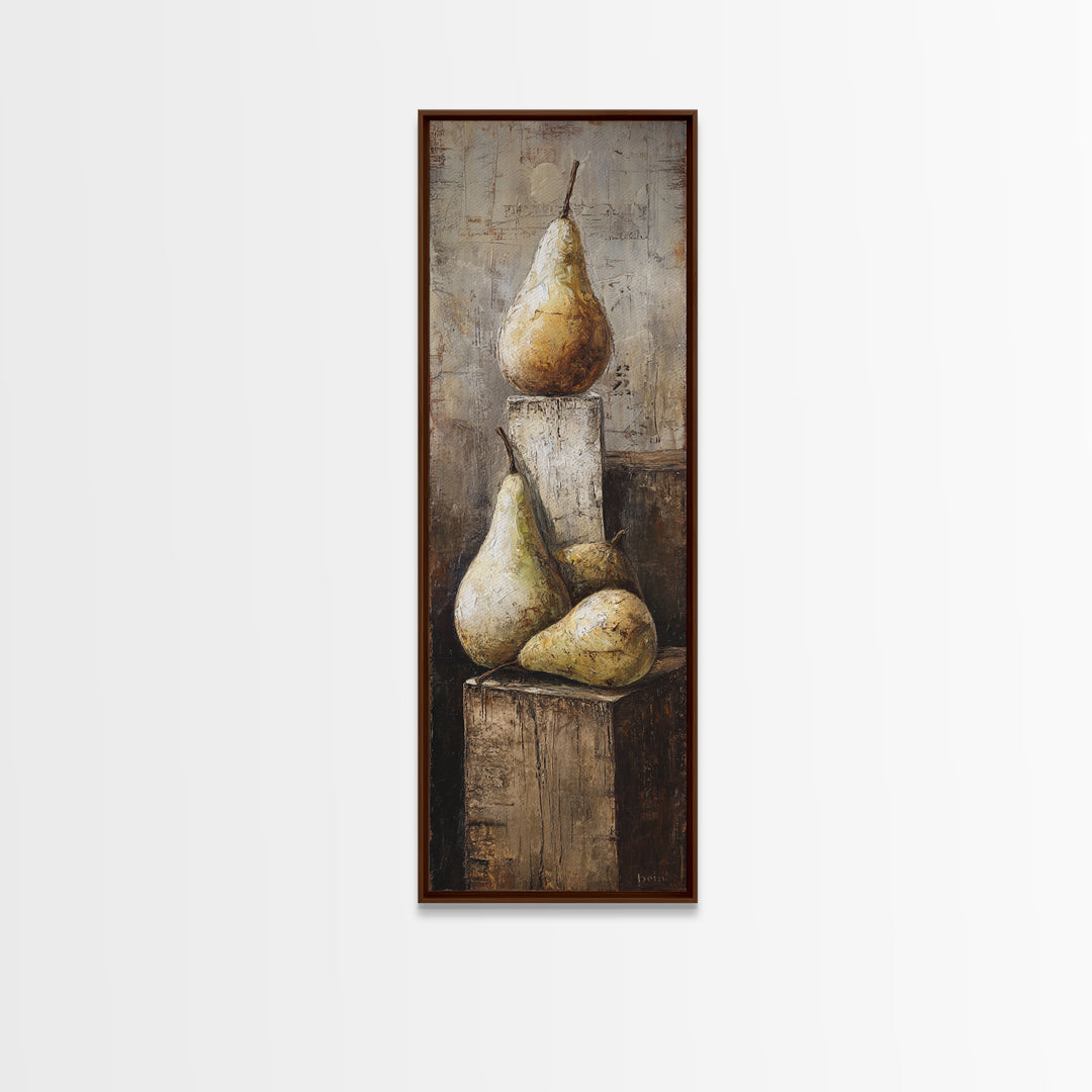 Rustic Pear Still Life on Plank Wood Canvas Print, Farmhouse Art, Digital Print, Farmhouse Decor, Oil Painting, Harvest, FAR-1x3-55