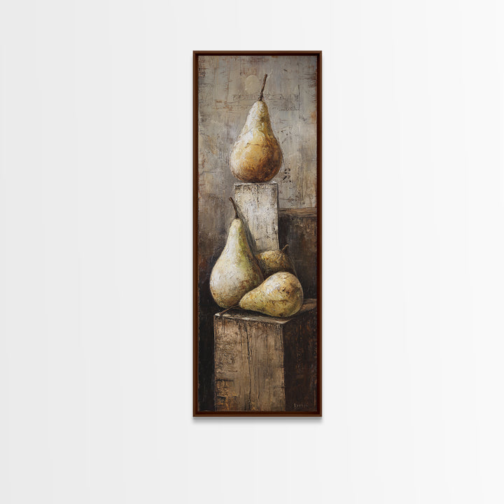 Rustic Pear Still Life on Plank Wood Canvas Print, Farmhouse Art, Digital Print, Farmhouse Decor, Oil Painting, Harvest, FAR-1x3-55