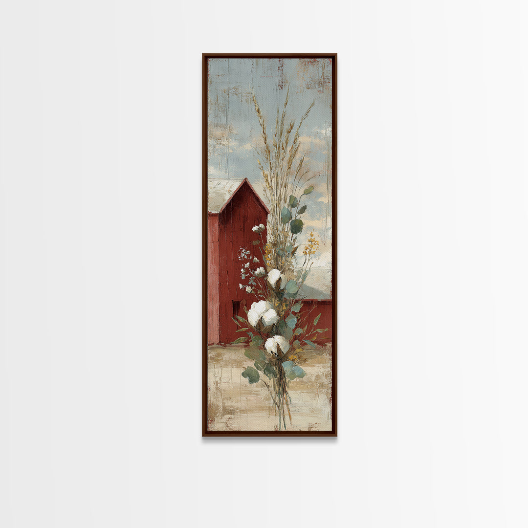 Farmhouse Wreath of Cotton Stems and Eucalyptus Canvas Print, Farmhouse Art, Printable Wall Art, Farmhouse Decor, Harvest, FAR-1x3-56