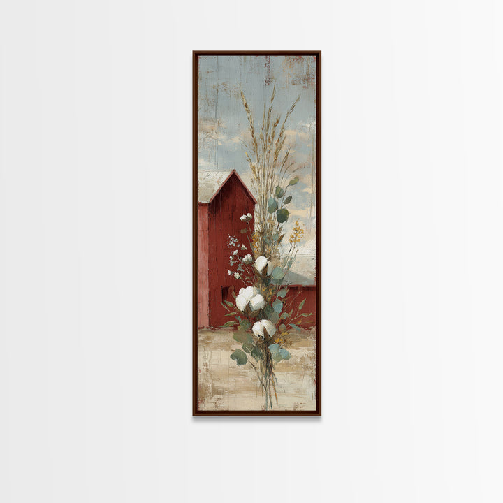 Farmhouse Wreath of Cotton Stems and Eucalyptus Canvas Print, Farmhouse Art, Printable Wall Art, Farmhouse Decor, Harvest, FAR-1x3-56