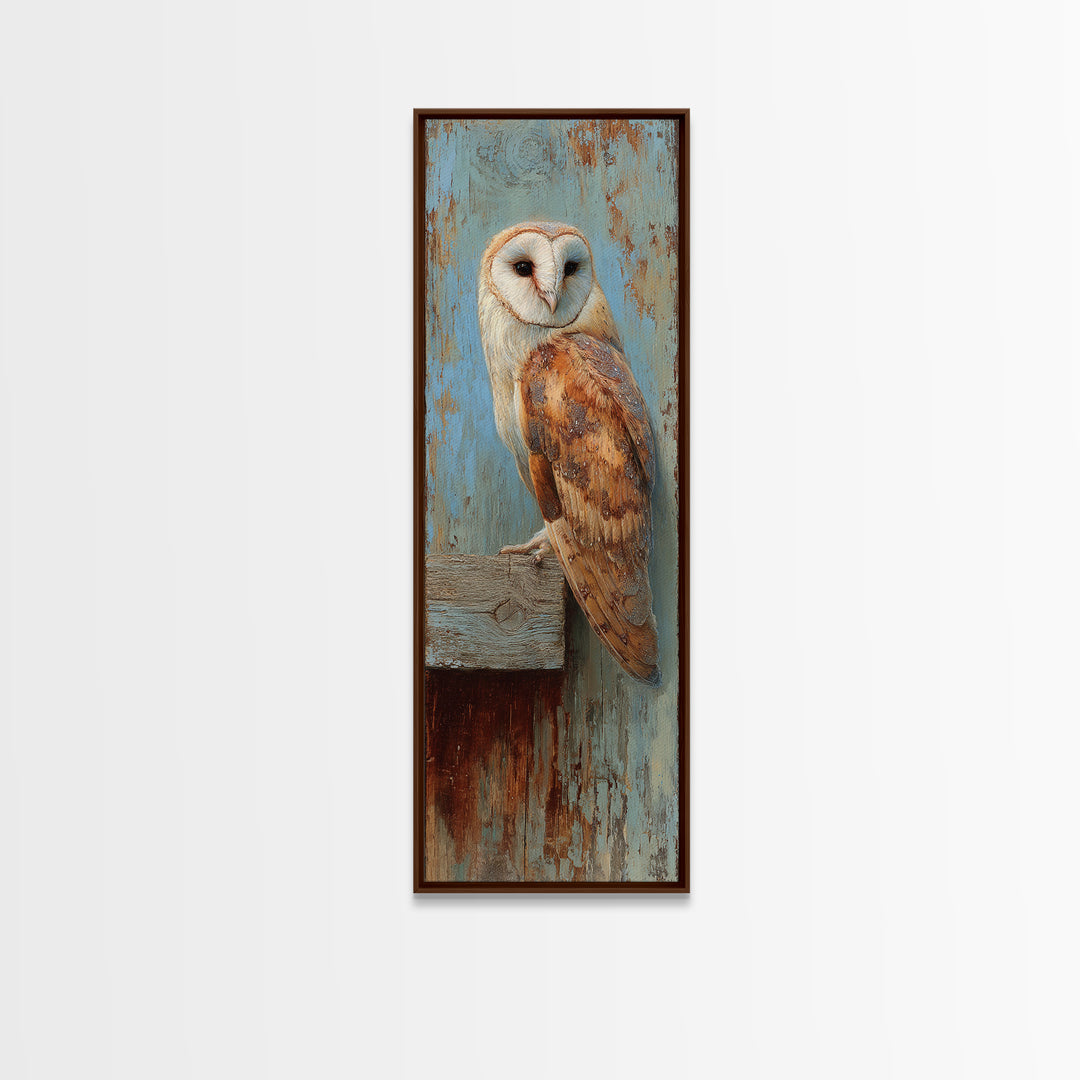 Barn Owl Perched on Aged Wood Canvas Print, Farmhouse Art, Printable Art, Farmhouse Decor, Harvest, Landscape Painting, FAR-1x3-59