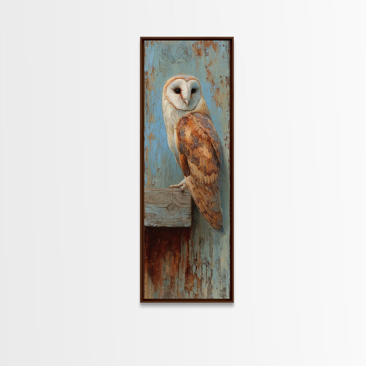 Barn Owl Perched on Aged Wood Canvas Print, Farmhouse Art, Printable Art, Farmhouse Decor, Harvest, Landscape Painting, FAR-1x3-59