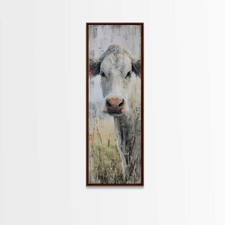 White Cow Portrait Framed Canvas Print, Farmhouse Art, Textured Painting, Farmhouse Decor, Fine Art, Harvest, Oil Painting, FAR-1x3-61