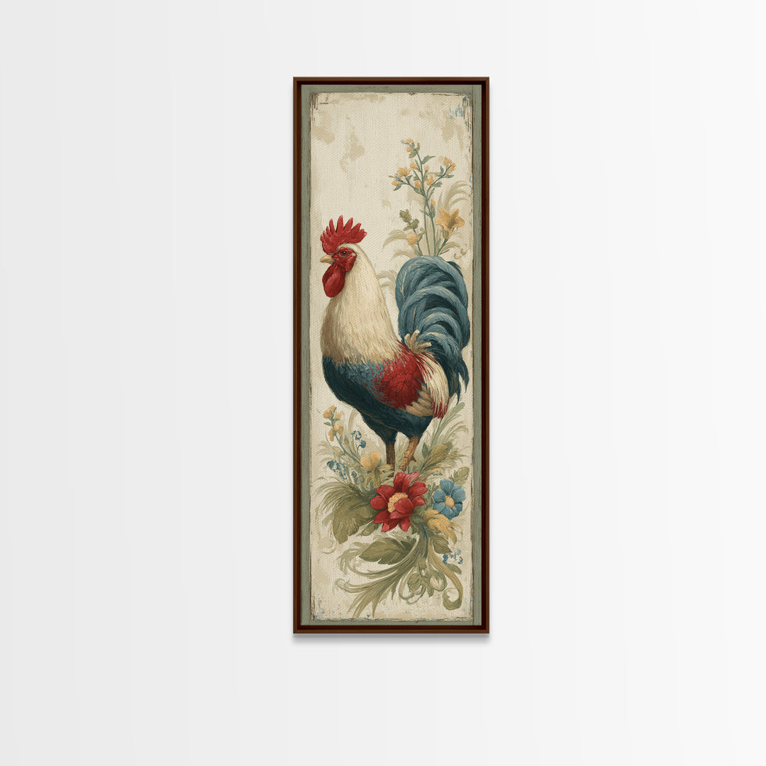 Rooster Painted in Cheerful Folk Colors Framed Canvas Print, Farmhouse Art, Digital Wall Art, Farmhouse Decor, Harvest, FAR-1x3-64