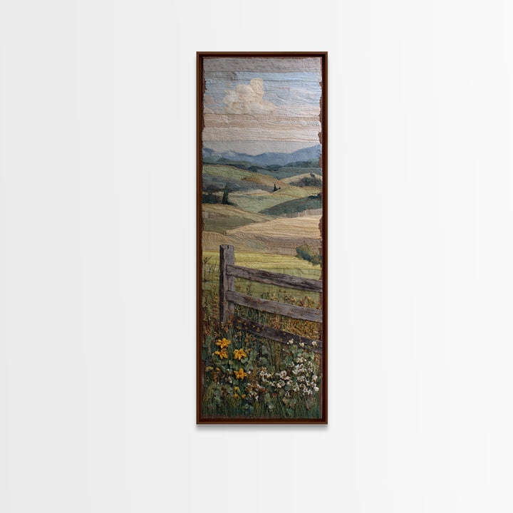 Country Landscape with Fence and Rolling Hills Framed Canvas Print, Farmhouse Art, Downloadable Art, Farmhouse Decor, Harvest, FAR-1x3-74