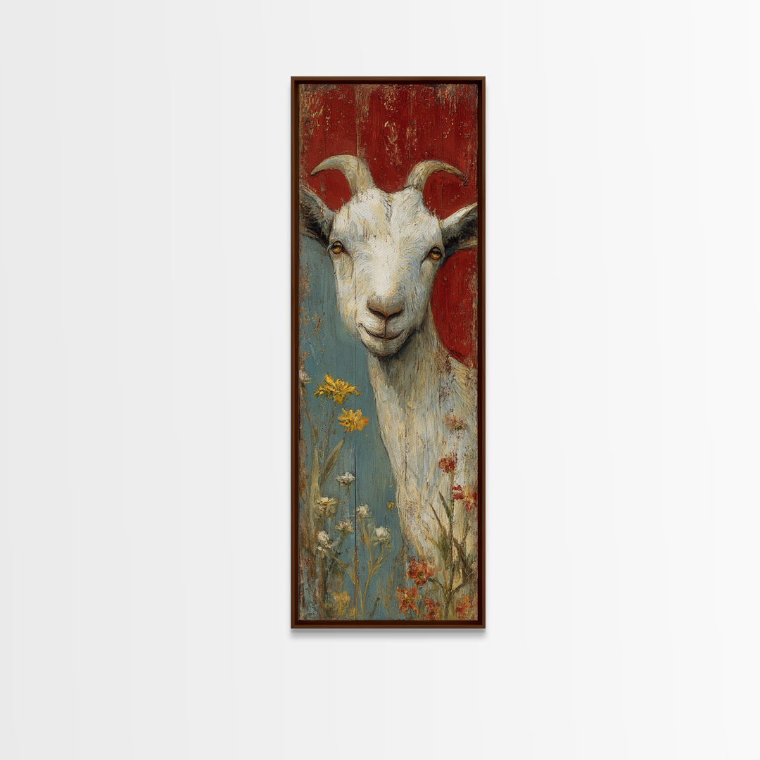 Goat Portrait with Playful Expression Canvas Print, Farmhouse Art, Botanical Art, Farmhouse Decor, Fine Art, Harvest, FAR-1x3-78