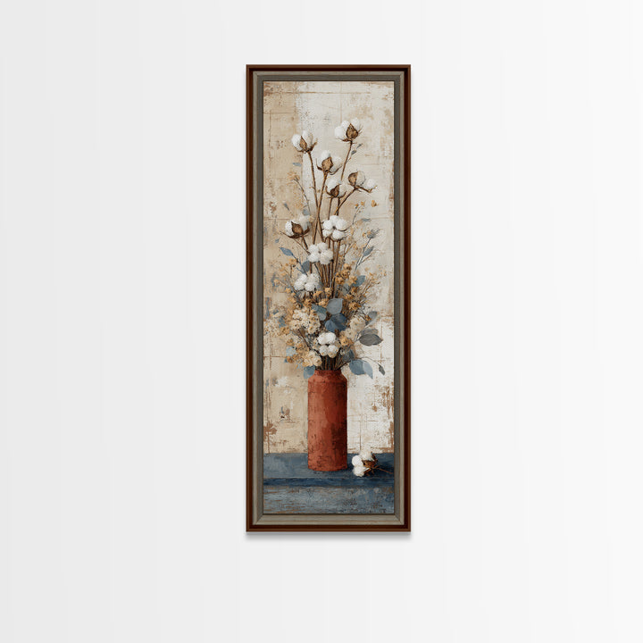 Farmhouse Wreath of Cotton Stems and Eucalyptus Framed Canvas Print, Farmhouse Art, Farmhouse Decor, Fine Art, Harvest, FAR-1x3-80