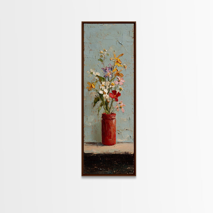 Wildflowers in a Mason Jar on Linen Framed Canvas Print, Farmhouse Art, Farmhouse Wall Art, Farmhouse Decor, Fine Art, Harvest, FAR-1x3-91