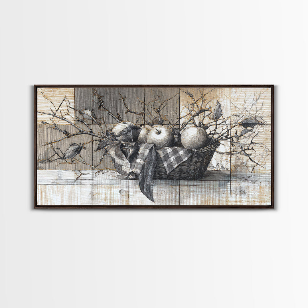 Farmhouse Wreath of Cotton Stems and Eucalyptus Framed Canvas Print, Farmhouse Art, Fine Art Print, Farmhouse Decor, Harvest, FAR-2x1-16