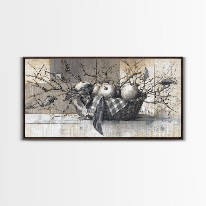 Farmhouse Wreath of Cotton Stems and Eucalyptus Framed Canvas Print, Farmhouse Art, Fine Art Print, Farmhouse Decor, Harvest, FAR-2x1-16