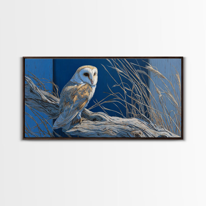 Barn Owl Perched on Aged Wood Framed Canvas Print, Farmhouse Art, Digital Prints, Farmhouse Decor, Fine Art, Harvest, FAR-2x1-43