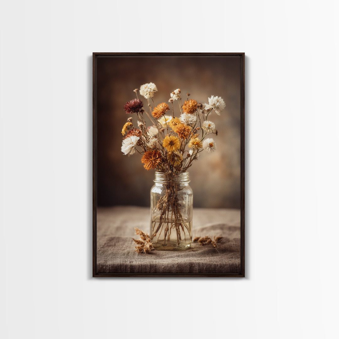 Wildflowers in a Mason Jar on Linen Canvas Print, Farmhouse Art, Gallery Decor, Farmhouse Decor, Oil Painting, Harvest, FAR-2x3-15