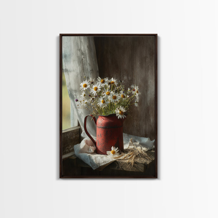 Old Milk Can Framed Canvas Print, Farmhouse Art, Art Prints, Farmhouse Decor, Oil Painting, Harvest, Sage Green Wall Art, FAR-2x3-20