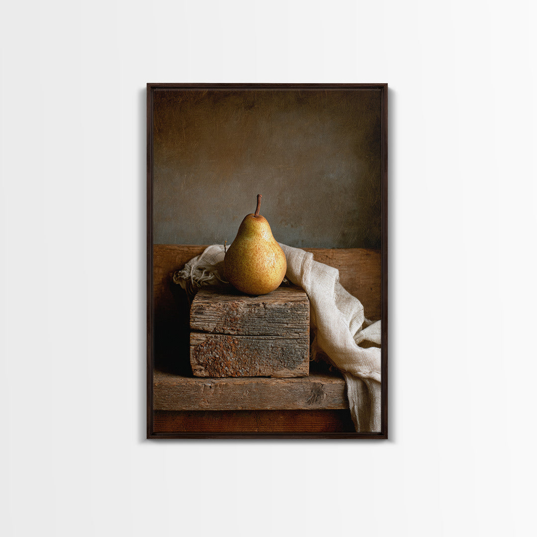 Rustic Pear Still Life on Plank Wood Canvas Print, Farmhouse Art, Fine Art Print, Farmhouse Decor, Watercolor Art, Harvest, FAR-2x3-27