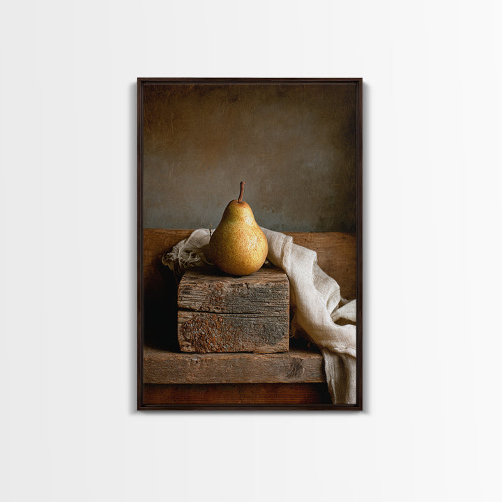 Rustic Pear Still Life on Plank Wood Canvas Print, Farmhouse Art, Fine Art Print, Farmhouse Decor, Watercolor Art, Harvest, FAR-2x3-27