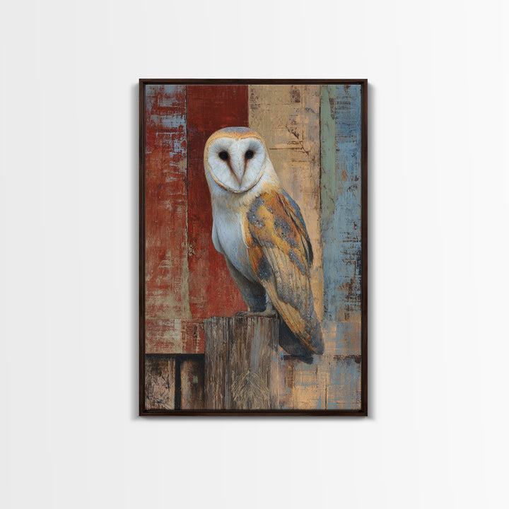 Barn Owl Perched on Aged Wood Canvas Print, Farmhouse Art, Statement Artwork, Farmhouse Decor, Fine Art, Harvest, Wall Decor, FAR-2x3-31