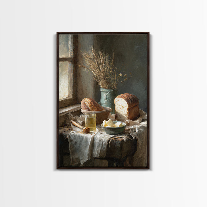 Fresh Bread Honey and Butter Still Life Canvas Print, Farmhouse Art, Gallery Wall, Farmhouse Decor, Fine Art, Harvest, FAR-2x3-32