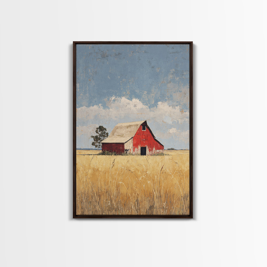 Rustic Barn in Golden Field Light Framed Canvas Print, Farmhouse Art, Contemporary Art, Farmhouse Decor, Fine Art, Harvest, FAR-2x3-34
