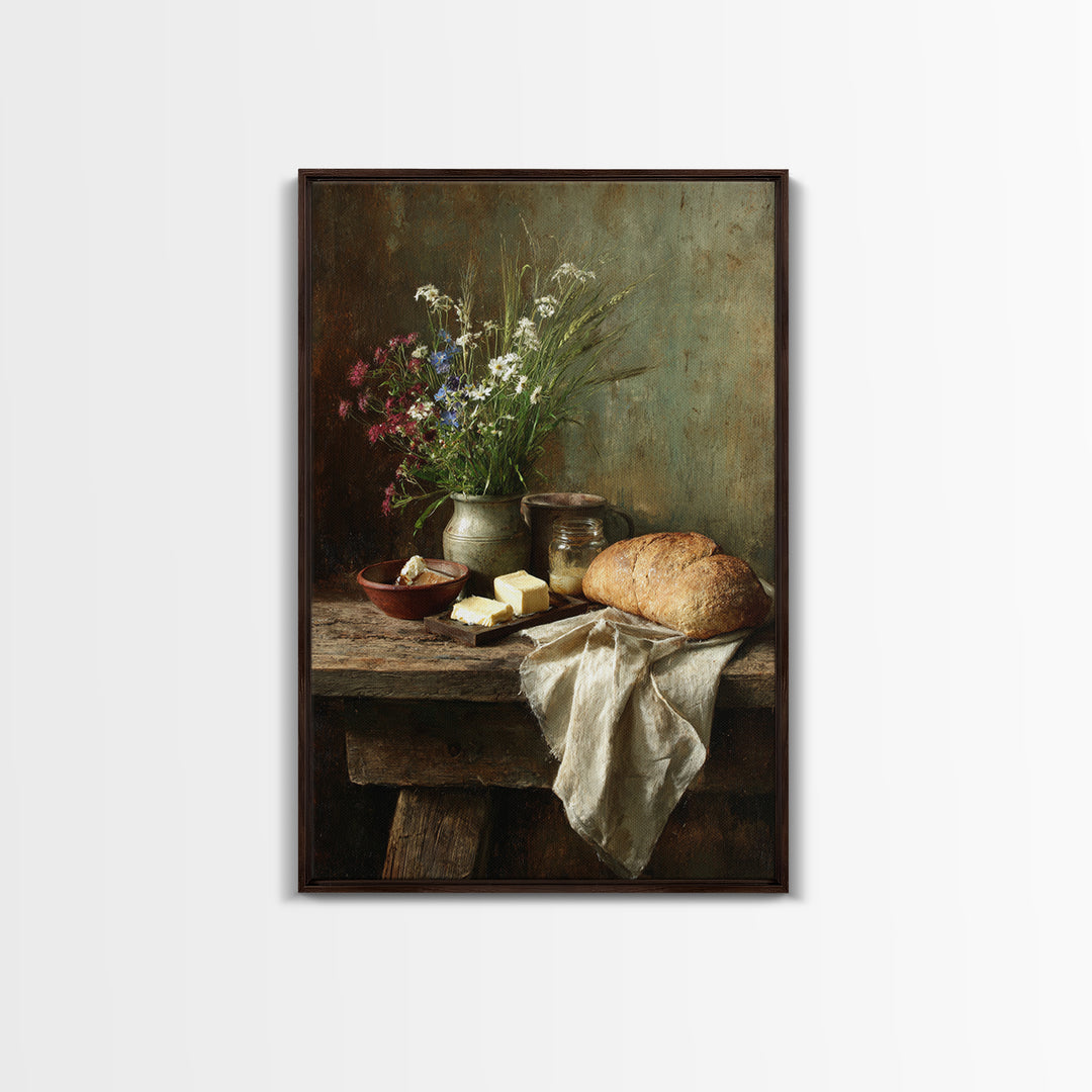Fresh Bread Honey and Butter Still Life Framed Canvas Print, Farmhouse Art, Neutral Decor, Farmhouse Decor, Abstract Art, FAR-2x3-56