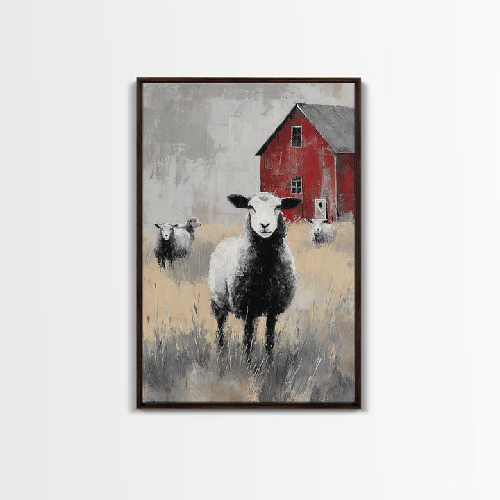 Black and White Sheep Framed Canvas Print, Farmhouse Art, Room Decor, Farmhouse Decor, Fine Art, Harvest, Printable Wall Art, FAR-2x3-64