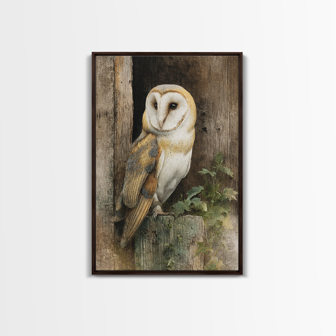 Barn Owl Perched on Aged Wood Canvas Print, Farmhouse Art, Floral Wall Art, Farmhouse Decor, Fine Art, Harvest, Boho Decor, FAR-2x3-7