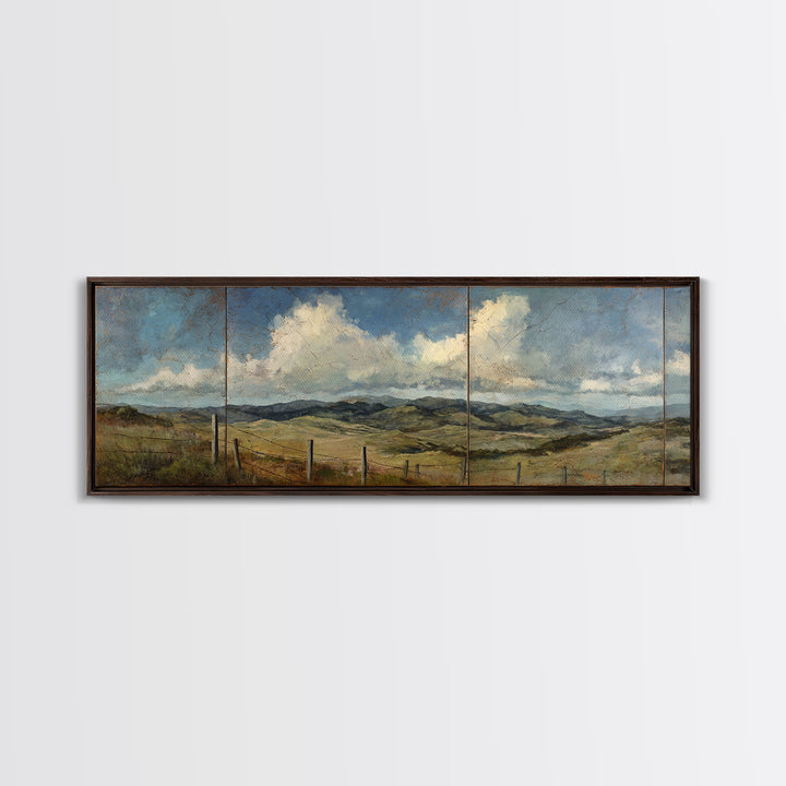 Country Landscape with Fence and Rolling Hills Canvas Print, Farmhouse Art, Wall Art, Farmhouse Decor, Fine Art, Harvest, FAR-3x1-30