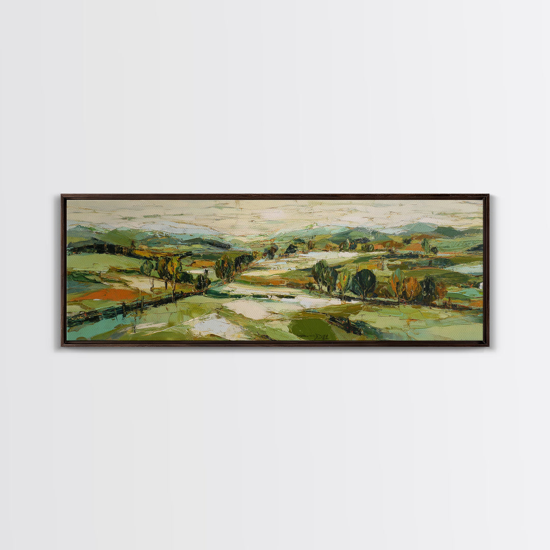 Country Landscape with Fence and Rolling Hills Canvas Print, Farmhouse Art, Floral Wall Art, Farmhouse Decor, Fine Art, Harvest, FAR-3x1-54