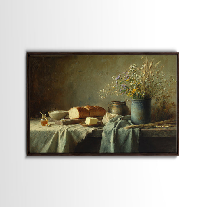 Fresh Bread Honey and Butter Still Life Framed Canvas Print, Farmhouse Art, Fine Art Print, Farmhouse Decor, Oil Painting, FAR-3x2-100