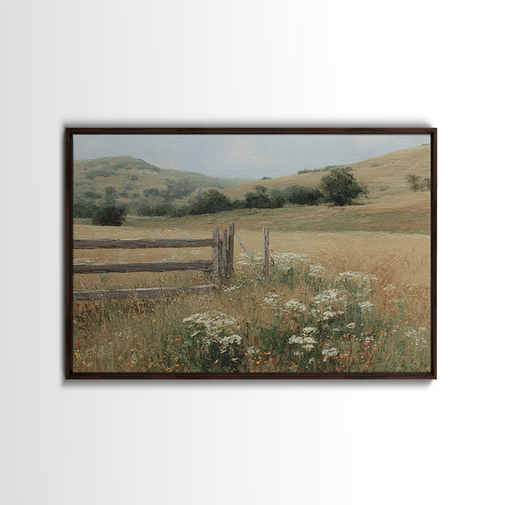 Country Landscape with Fence and Rolling Hills Canvas Print, Farmhouse Art, Printable Wall Art, Farmhouse Decor, Harvest, FAR-3x2-18