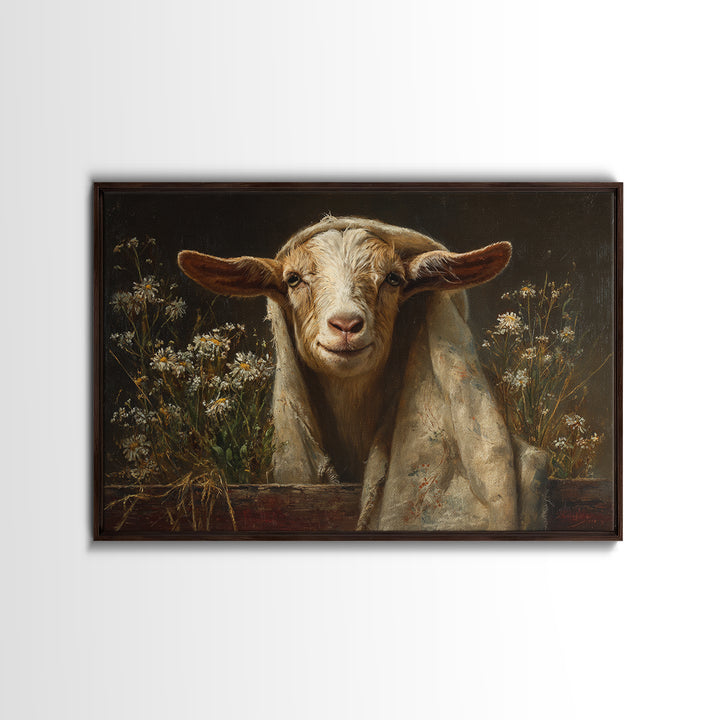 Goat Portrait with Playful Expression Canvas Print, Farmhouse Art, Oil Painting, Farmhouse Decor, Harvest, Farmhouse Wall Decor, FAR-3x2-22