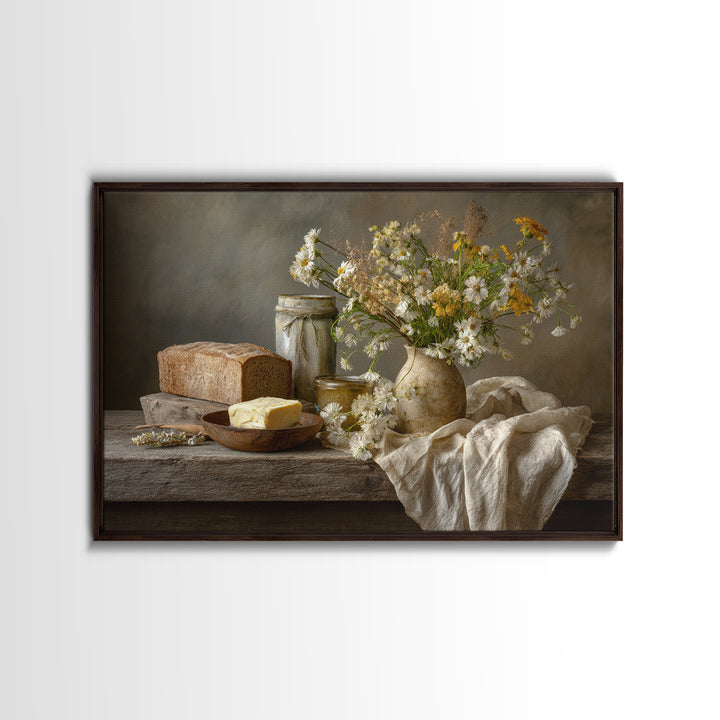 Fresh Bread Honey and Butter Still Life Canvas Print, Farmhouse Art, Digital Prints, Farmhouse Decor, Oil Painting, Harvest, FAR-3x2-4