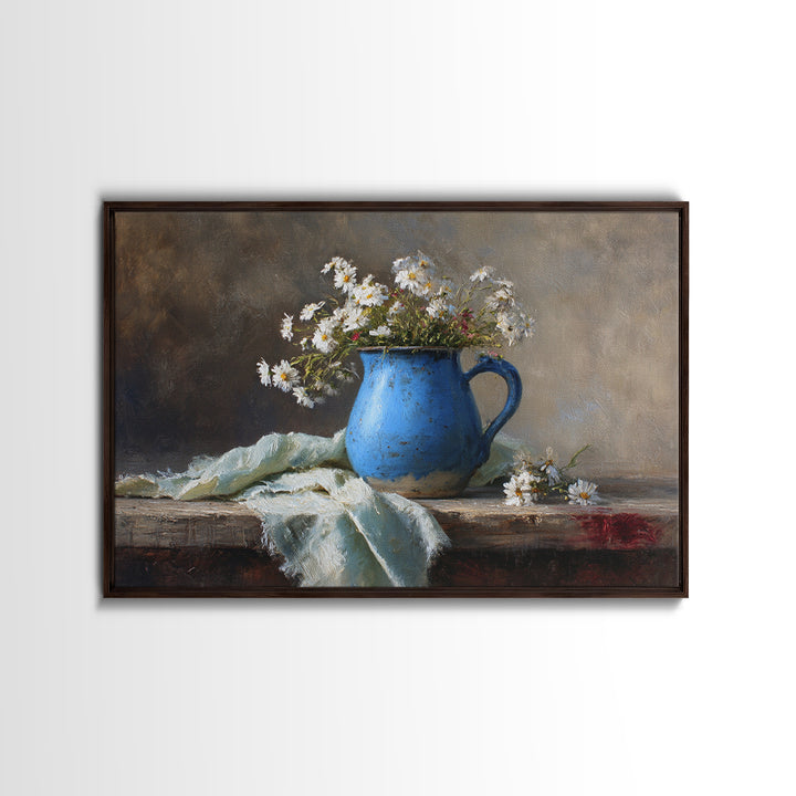 Blue Enamel Pitcher Canvas Print, Farmhouse Art, Black Wall Art, Farmhouse Decor, Harvest, Modern Decor, Fine Art Print, FAR-3x2-44